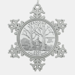 Adorno De Peltre Tipo Copo De Nieve Moneda de un cuarto de dólar del estado de Vermont