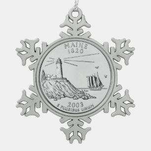 Adorno De Peltre Tipo Copo De Nieve Moneda de veinticinco centavos del estado de Maine