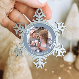 Adorno De Peltre Tipo Copo De Nieve Monograma de Foto Personalizada Copo de Nieve Azul