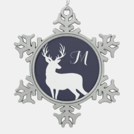 Adorno De Peltre Tipo Copo De Nieve Monograma de silueta de ciervo blanco de invierno