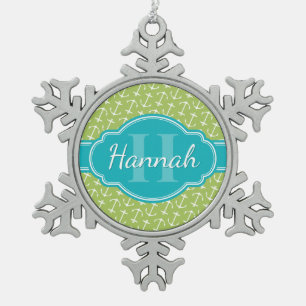 Adorno De Peltre Tipo Copo De Nieve Monograma Verde azulado del patrón de ancla blanca