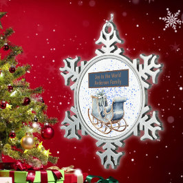 Adorno De Peltre Tipo Copo De Nieve Monogramo Vintage Navidad Azul y Marrón |