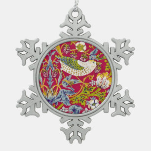 Adorno De Peltre Tipo Copo De Nieve Morris Red Background Strawberry Thief Pattern