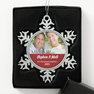 Adorno De Peltre Tipo Copo De Nieve Mr & Mr Gay Couple 1st Christmas Red Photo