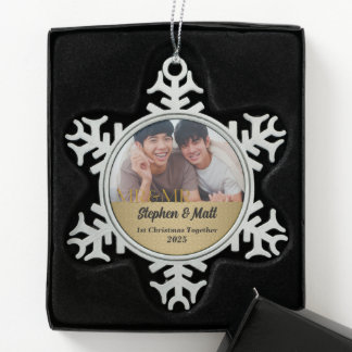 Adorno De Peltre Tipo Copo De Nieve Mr & Mr Gay Couple Primer Navidad Foto de oro