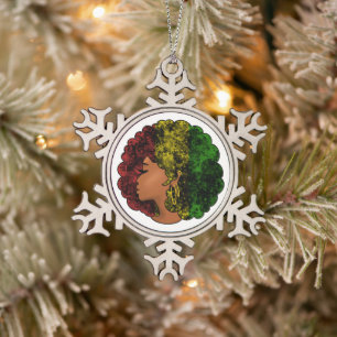 Adorno De Peltre Tipo Copo De Nieve Mujer negra rasta afro rojo amarillo verde