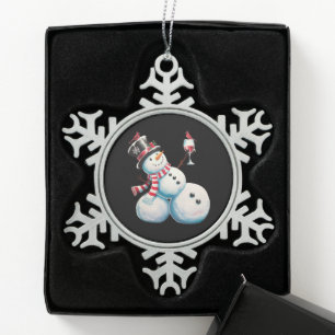 Adorno De Peltre Tipo Copo De Nieve Muñeco de Nieve con Vino Navidad Regalo Divertido