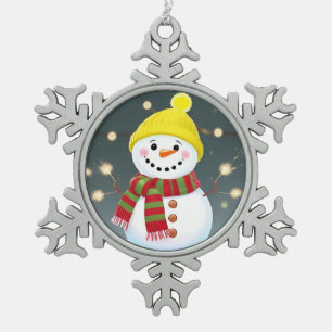 Adorno De Peltre Tipo Copo De Nieve Muñeco de nieve feliz con bengalas y sombrero de S