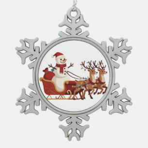 Adorno De Peltre Tipo Copo De Nieve Muñeco de nieve montando un trineo de Navidad Somb