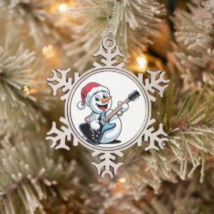 Adorno De Peltre Tipo Copo De Nieve Muñeco de nieve tocando guitarra eléctrica Santa N
