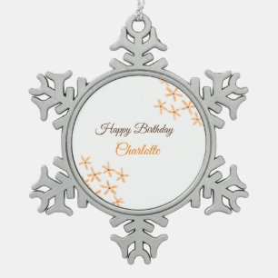 Adorno De Peltre Tipo Copo De Nieve Naranja flor marrón feliz cumpleaños agregar nombr