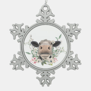 Adorno De Peltre Tipo Copo De Nieve nariz de vaca besa flores acuarela gris animal de