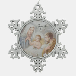 Adorno De Peltre Tipo Copo De Nieve Natividad santa personalizada de la familia del