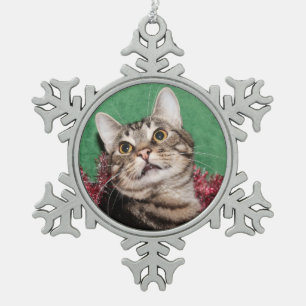 Adorno De Peltre Tipo Copo De Nieve Navidad de la cara del gatito del Tabby