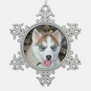 Adorno De Peltre Tipo Copo De Nieve Navidad observado azul del husky siberiano