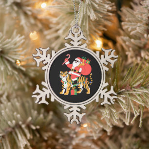 Adorno De Peltre Tipo Copo De Nieve Navidad Santa Montando Tigre Caña de Caramelo Xmas