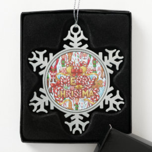 Adorno De Peltre Tipo Copo De Nieve Navidad Vintage Retro Caña de Caramelo Rojo Maravi