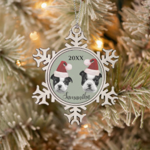 Adorno De Peltre Tipo Copo De Nieve Navidades Boston Terriers adornamiento personaliza