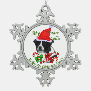 Adorno De Peltre Tipo Copo De Nieve Navidades de Border Collie