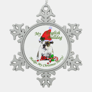 Adorno De Peltre Tipo Copo De Nieve Navidades de Bulldog de Inglaterra