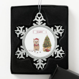 Adorno De Peltre Tipo Copo De Nieve Navidades divertidos de Norfolk Terrier con árbol