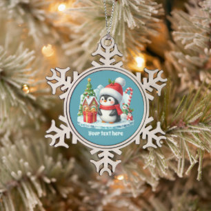 Adorno De Peltre Tipo Copo De Nieve Navidades festivos agregan pingüino de mensaje