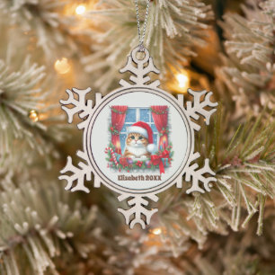 Adorno De Peltre Tipo Copo De Nieve Navidades festivos añaden fecha de nombre gato