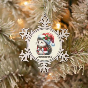 Adorno De Peltre Tipo Copo De Nieve Navidades festivos añaden nombre año hedgehog 20XX