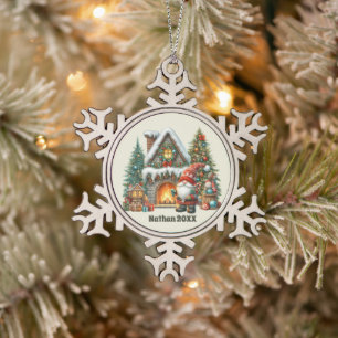 Adorno De Peltre Tipo Copo De Nieve Navidades festivos añaden nombre de fecha gnome