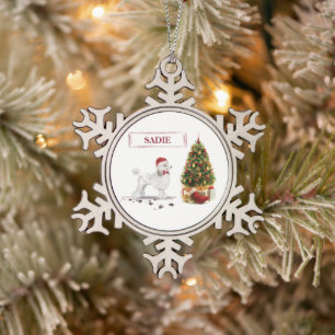 Adorno De Peltre Tipo Copo De Nieve Navidades graciosos de White Poodle con árbol