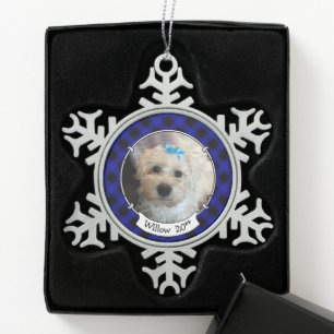 Adorno De Peltre Tipo Copo De Nieve Navidades personalizados Foto Mascota de placa azu