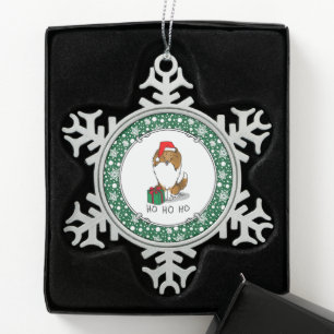 Adorno De Peltre Tipo Copo De Nieve Navidades Santa Hat Shetland Sheepdog (estable) Cu