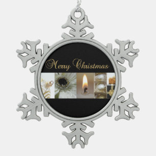 Adorno De Peltre Tipo Copo De Nieve Negro, blanco y oro del collage del navidad