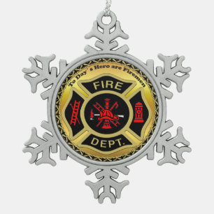 Adorno De Peltre Tipo Copo De Nieve Negro del logotipo del cuerpo de bomberos e