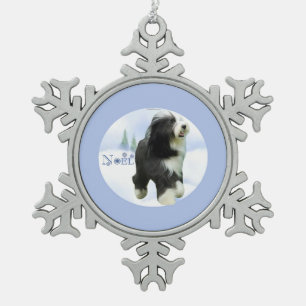 Adorno De Peltre Tipo Copo De Nieve Noel Bearded Collie