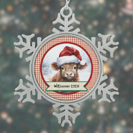Adorno De Peltre Tipo Copo De Nieve Nombre de Navidades de Highland Cow Cute Santa Hat