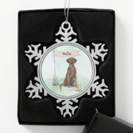 Adorno De Peltre Tipo Copo De Nieve Nombre personalizado Chocolate Lab Mascota Perro