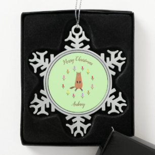 Adorno De Peltre Tipo Copo De Nieve Nombre personalizado de cute Groundhog y Tulip Flo