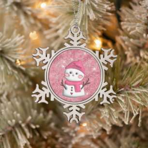 Adorno De Peltre Tipo Copo De Nieve Nombre personalizado del muñeco de nieve rosado