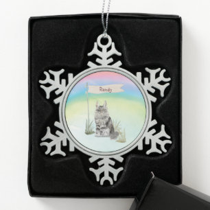 Adorno De Peltre Tipo Copo De Nieve Nombre personalizado gato Maine Coon mascota