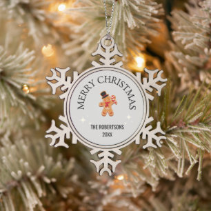 Adorno De Peltre Tipo Copo De Nieve Nombre personalizado Merry Christmas gingbread man