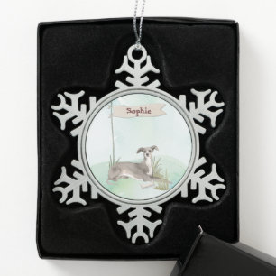 Adorno De Peltre Tipo Copo De Nieve Nombre personalizado: perro Mascota de Greyhound i