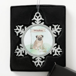 Adorno De Peltre Tipo Copo De Nieve Nombre personalizado Perro Mascota Pug
