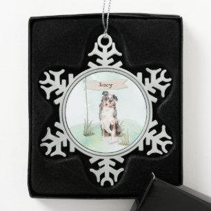 Adorno De Peltre Tipo Copo De Nieve Nombre personalizado Perro pastor australiano masc