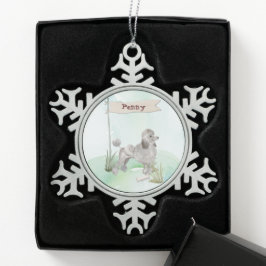 Adorno De Peltre Tipo Copo De Nieve Nombre personalizado perro Poodle gris mascota