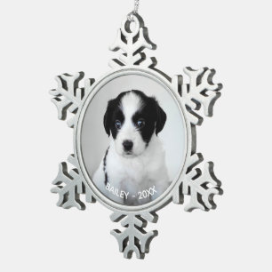 Adorno De Peltre Tipo Copo De Nieve Nombre y año de la foto del Mascota personalizado