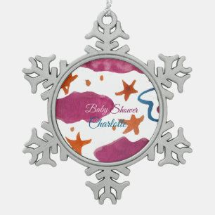 Adorno De Peltre Tipo Copo De Nieve Nubes azules rosadas, ducha de bebé, añada el nomb