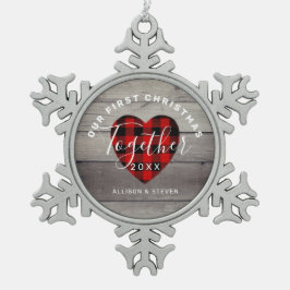 Adorno De Peltre Tipo Copo De Nieve Nuestra primera Navidad juntos, Rustic Personaliza