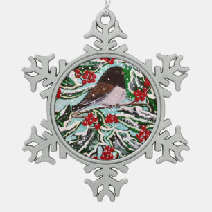 Adorno De Peltre Tipo Copo De Nieve Oregon Junco en Ornamento Holly