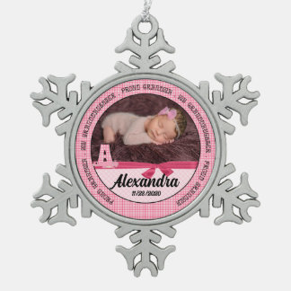 Adorno De Peltre Tipo Copo De Nieve Orgullosa abuela Recién nacido rosa Monogoram